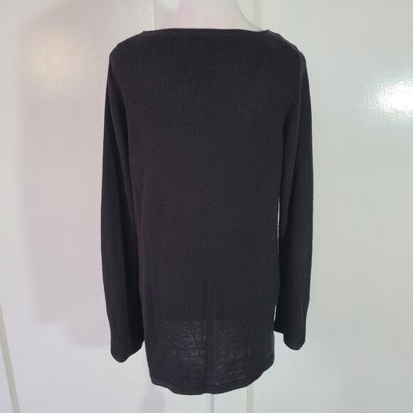Calvin Klein Size M Black Tunic Sweater Gold Button Contrast Detail Sleeves - Picture 3 of 10